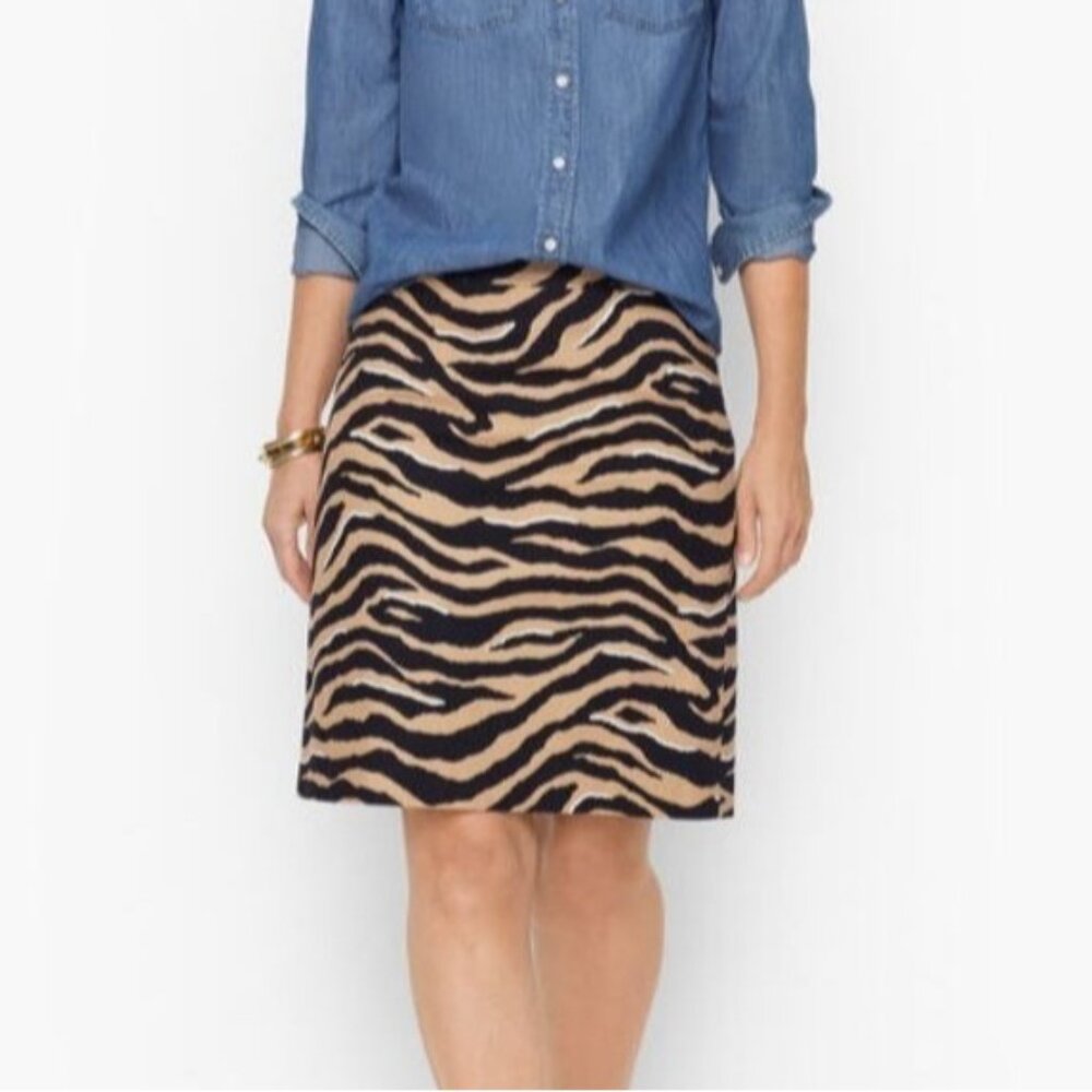 Talbots Pencil Skirt Animal Print Womens Size 8 Tan Black New Lined‎